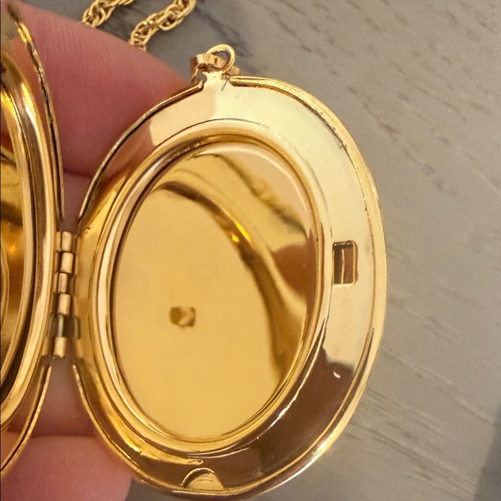 Intricate Medallion Gold Oval Locket Necklace with rope chain 14 inches - Picture 11 of 12